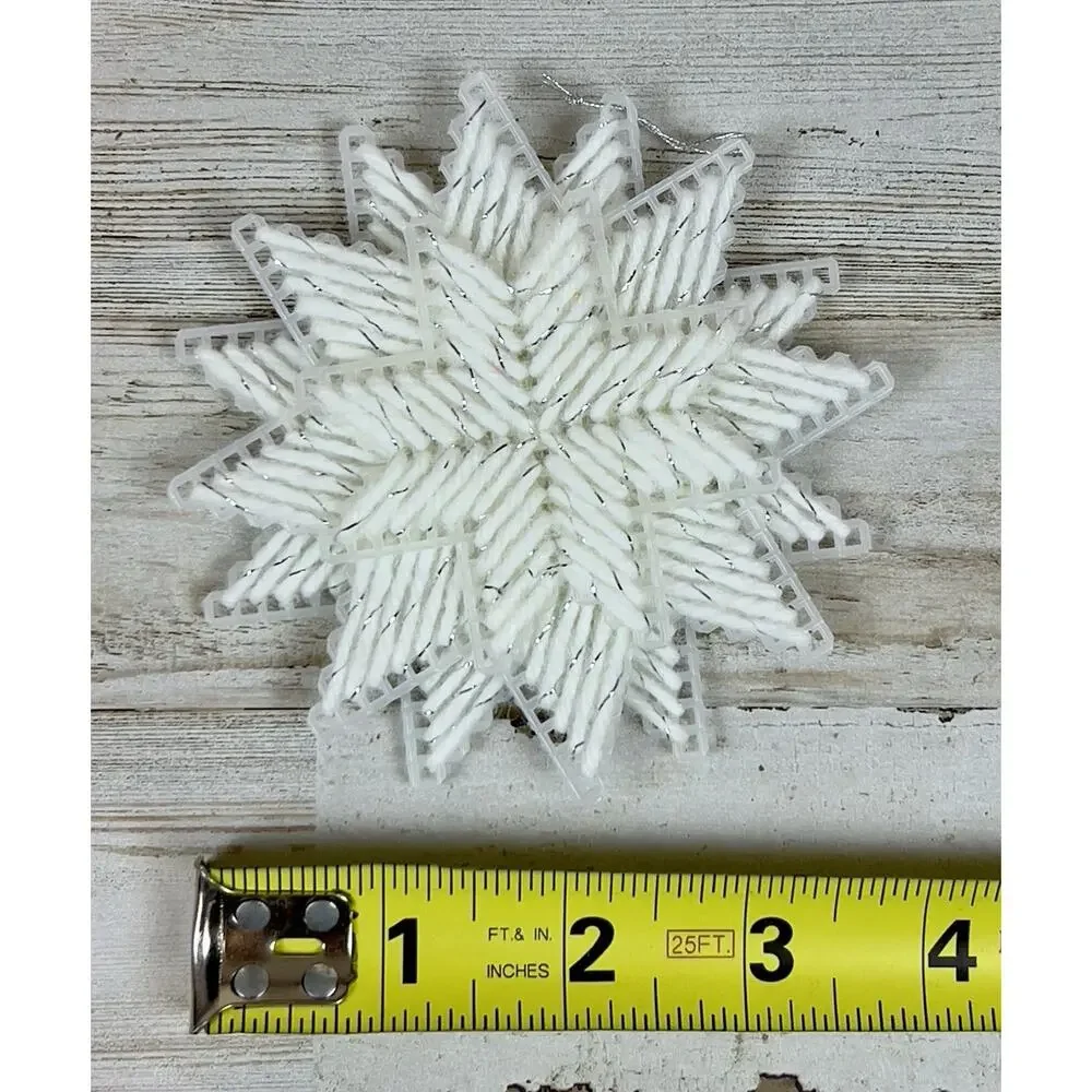 Vtg Handmade Christmas Ornaments Lot 14 Plastic Canvas Snowflakes Stars Bears